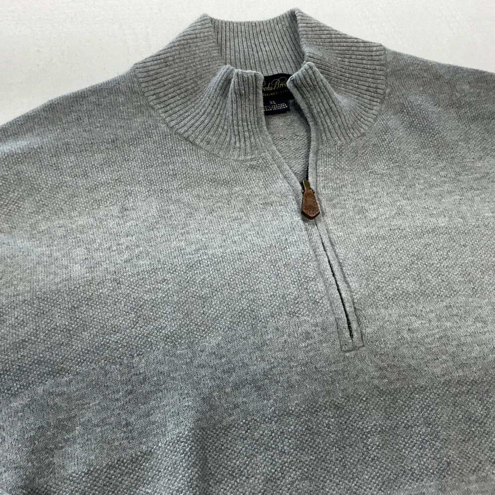 Brooks Brothers Mens XL Grey‎ Cotton Cashmere Blend Quarter Zip Sweater Pullover